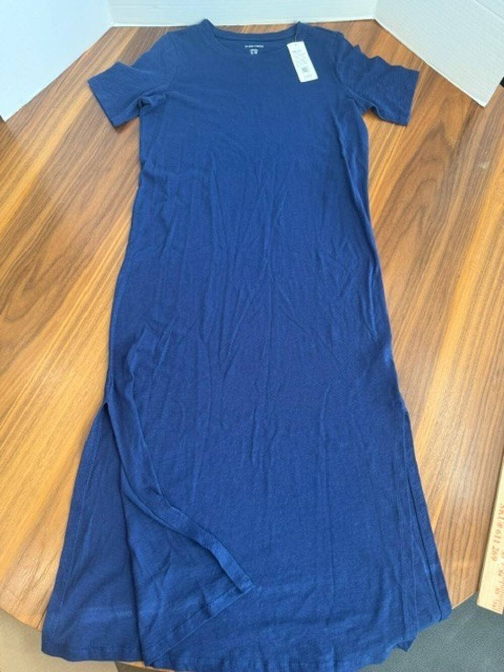 NWT Eileen Fisher Fine Cotton Jersey Crew Neck Midi Dress Blue Size XXS